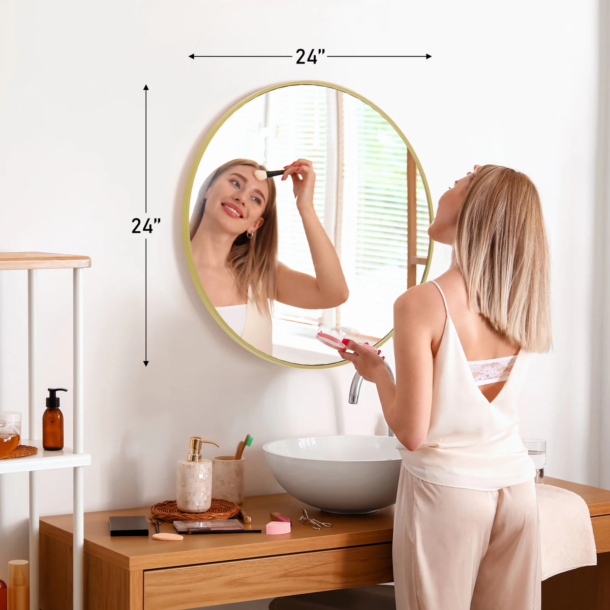 JHK Modern Round Framed Wall Mirror for Bedroom Decor
