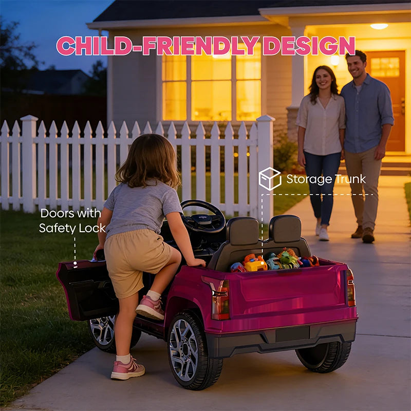 24V Ride-On Toys, Licensed Chevrolet Silverado LT Trail Boss Ride-On Truck, 2-Seater Electric Car for Kids with Remote Control, Safety Belt, Truck Bed Storage, LED Lights & Music
