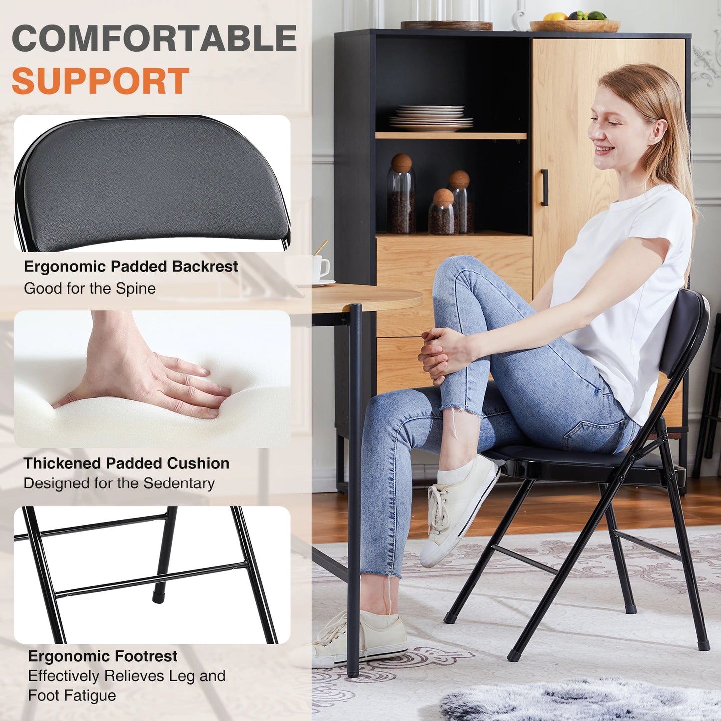 JHK Leather Padded Folding Chairs 2 Pack For Home Office
