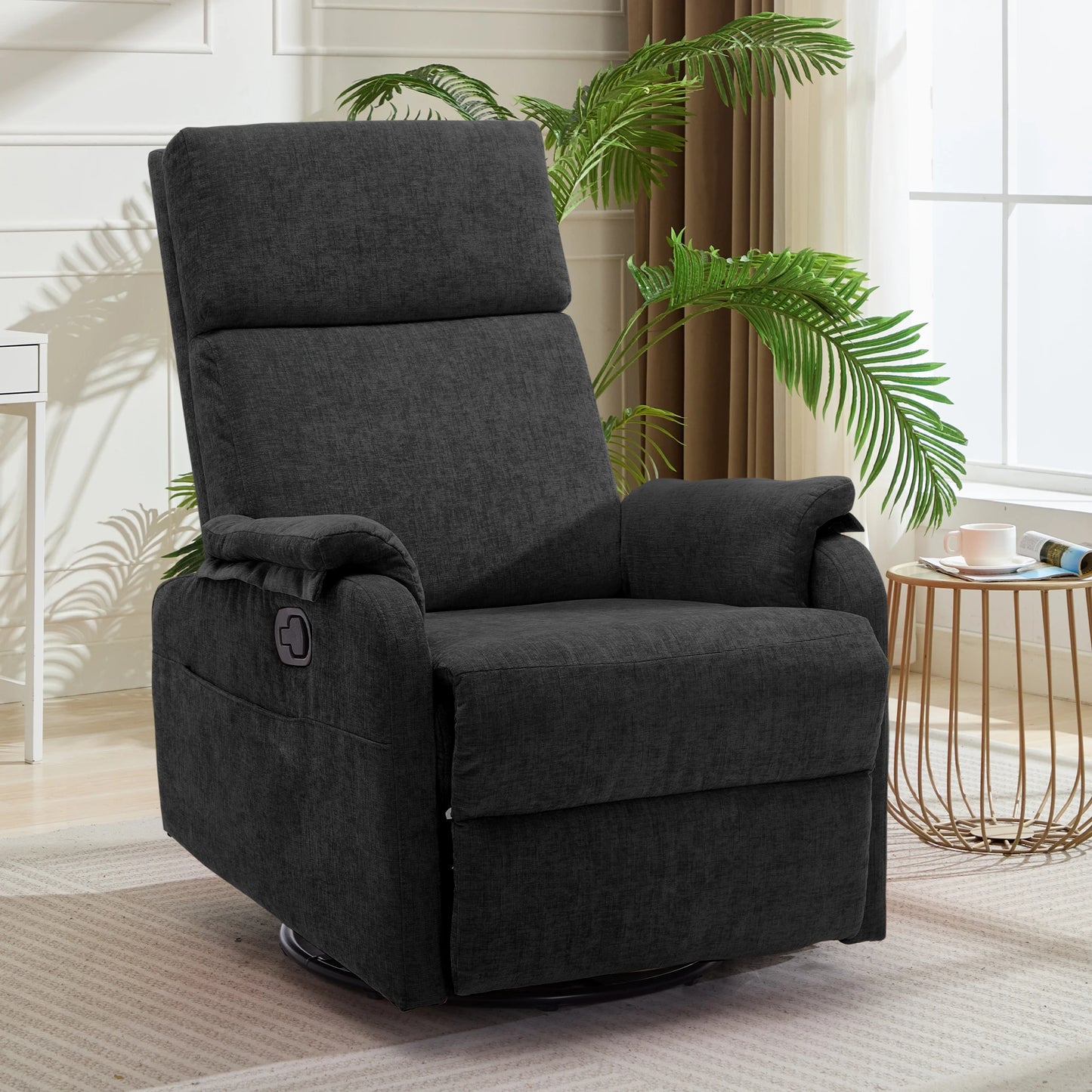 Korser Adult Ergonomic Manual Rocking Recliner Chair, Modern Minimal Fabric Adjustable Armchair with USB and Type-C Charging Ports