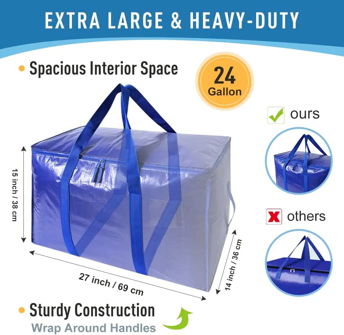 6 Pack Extra Large Moving Bags Heavy Duty with Zippers & Carrying Handles, Durable Storage Bags Moving Boxes for Closet Organize
