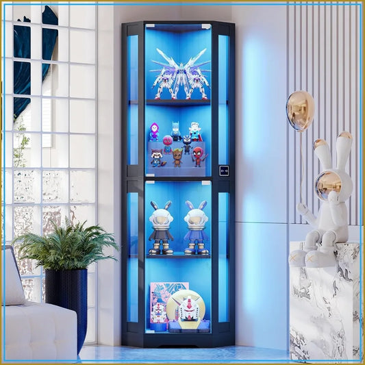 Corner Glass Display Cabinet With Led Lights And Motion Sensor