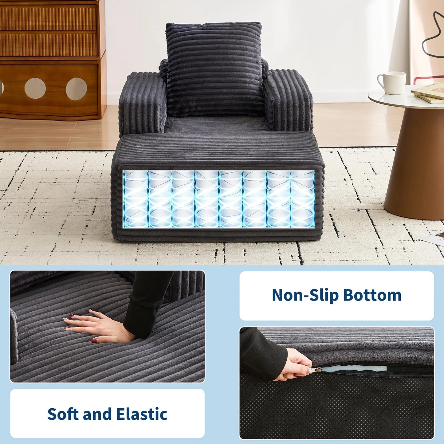 HobbyLane Cloud Chaise Lounge Sofa With Wide Armrests And Pillow
