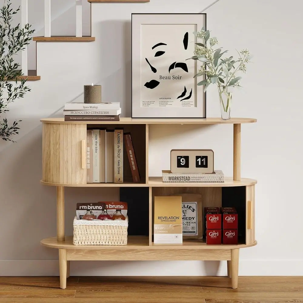 42.5'' Buet Cabinet with 2 Open Storage, Oval Sideboard Cabinet with Sliding Doern Accent Coee Bar Wood Kitchen Storage Cabior K