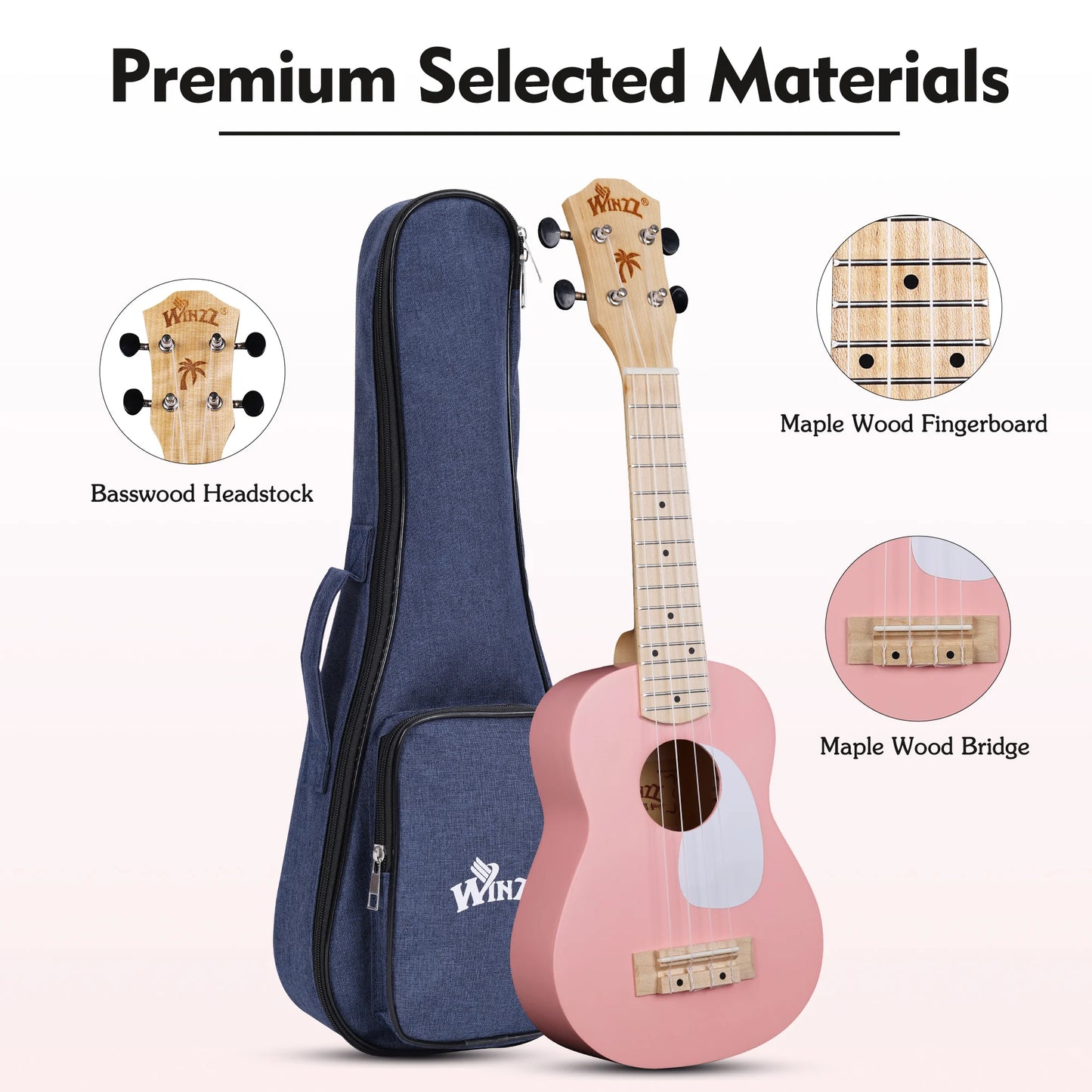 21 Inch Macaron Color Ukulele for Beginners, Full Starter Kit with Matte Finish, with Free Online Lessons