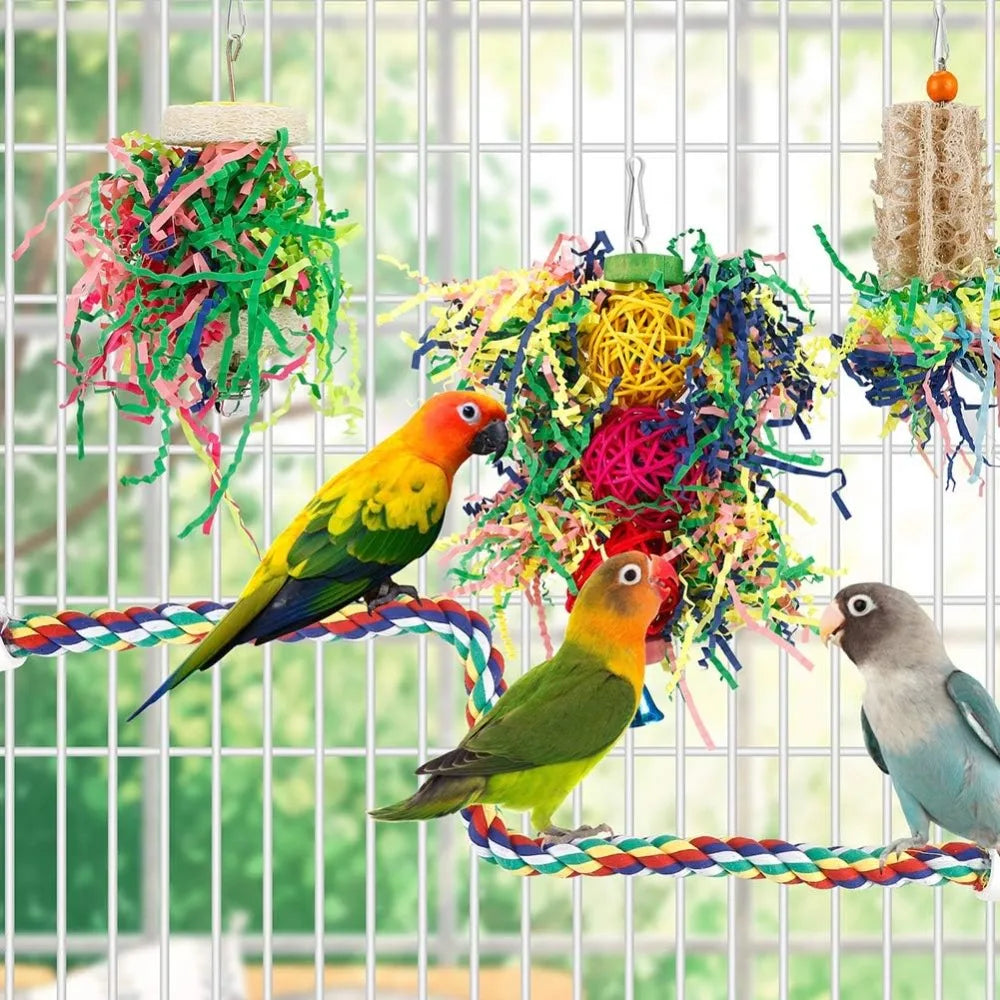 6 PCS Bird Chew Toys Cage Removal Pendant Parrot Paper Toys Bite Toys Cage-hanging Chew Paper Ball Toys Bird Foraging Toys
