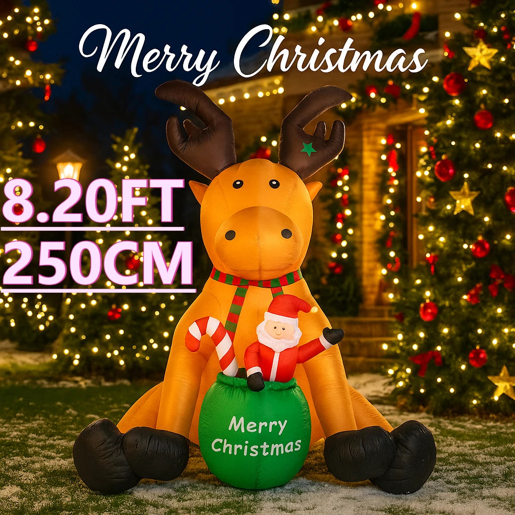 8.2FT LED Light Xmas Inflatable Santa Claus Reindeer Toys Yard Party Decoration Home Ornaments Supplies Christmas Holiday Gifts