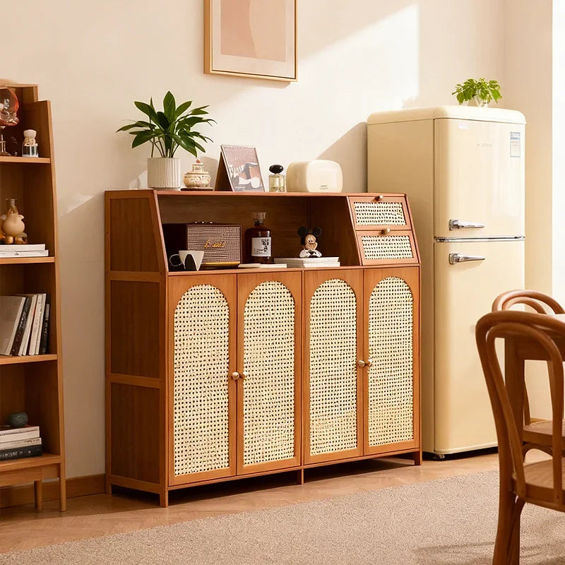 Bamboo Floor To Ceiling Bookshelf Storage Cabinet With Door