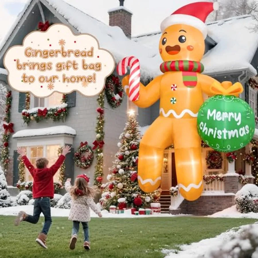 Outdoor Christmas inflatable gingerbread man, 11 FT, PVC material, red and white, built-in LEDs for night visibility