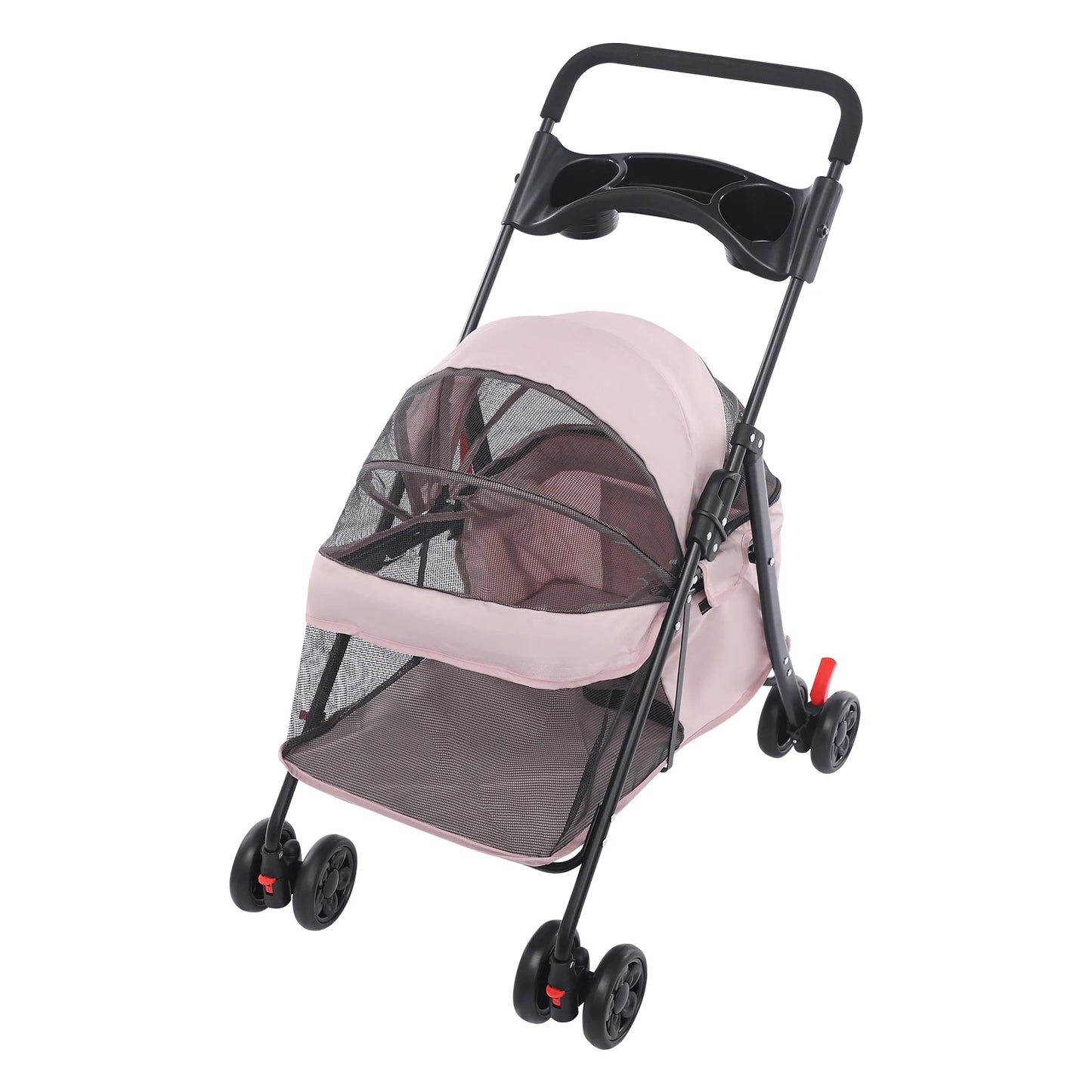 Pale Pinkish Grey Foldable Pet Cart—Carbon Steel/Oxford Cloth 40lbs Load+360°Front Wheels 23.62x13.39x20.87in Basket Rear Brakes
