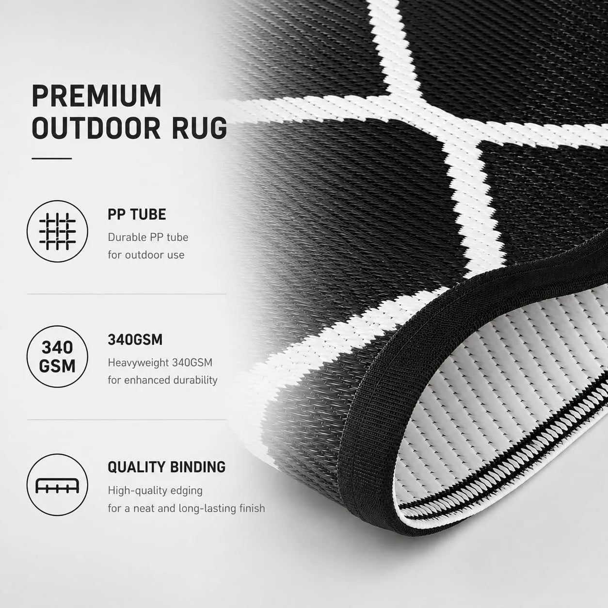 5x8 FT Indoor Outdoor Rug Waterproof Reversible Plastic Straw Patio Mat 340GSM PP Foldable Quick Dry UV Resistant Easy Clean Rug for Patio Deck RV Camping