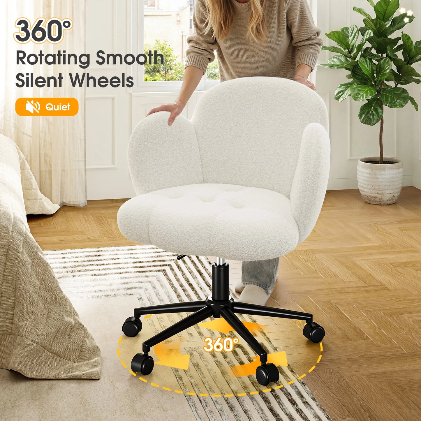 EnHomee Petal Vanity Chair With Wheels 360 Degree Swivel Desk Chair
