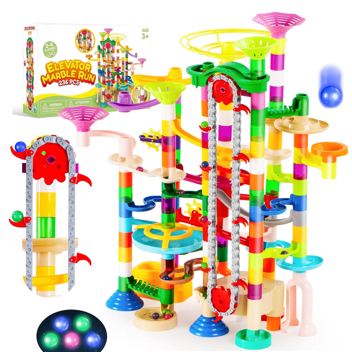 Joyfy Glowing Marble Run With Motorized Elevator STEM Building Set