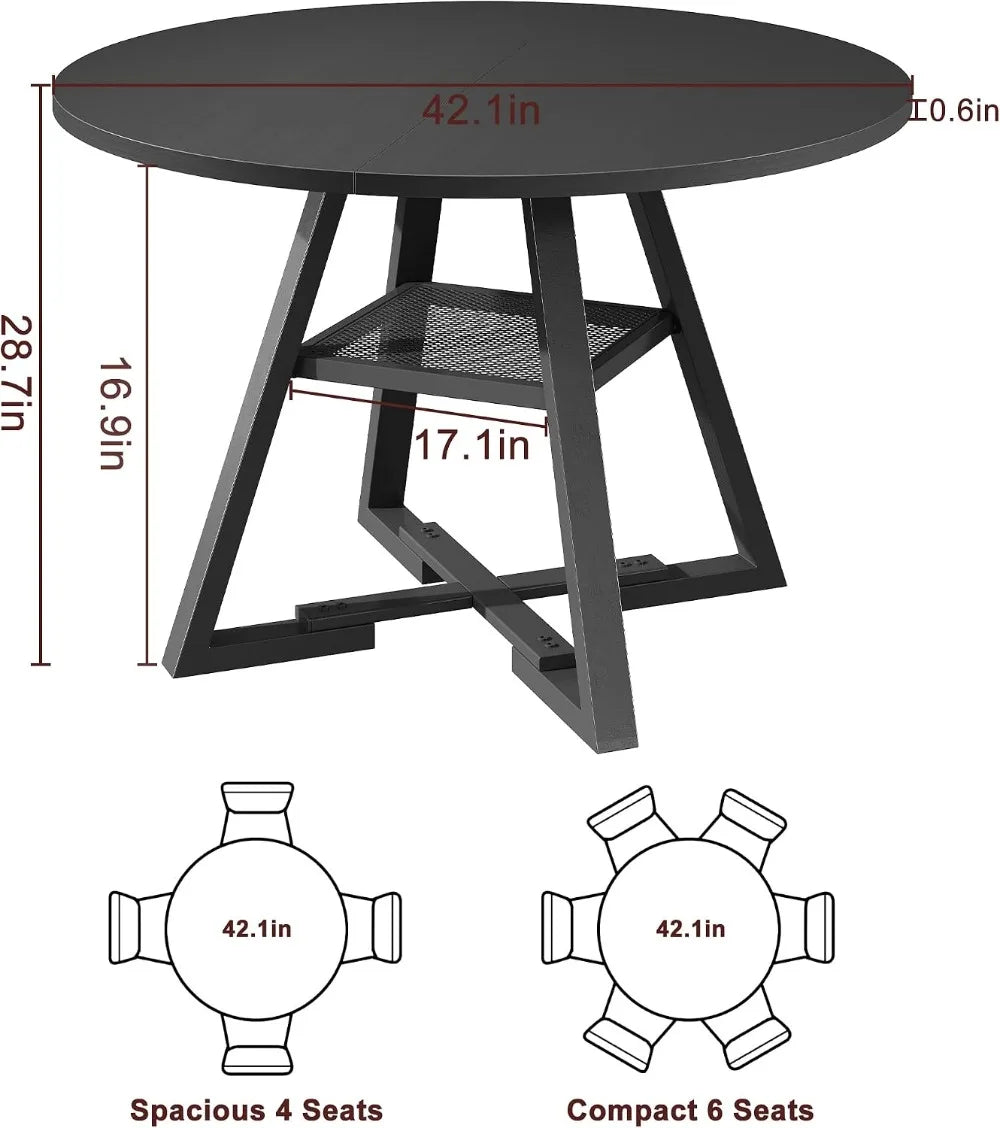 Round Dining Table for 4, 42In Pedestal Table, Space Saving Wood Kitchen Table, Black