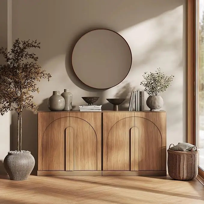 Belleze Modern Arched Sideboard With Glass Door And Storage Shelves