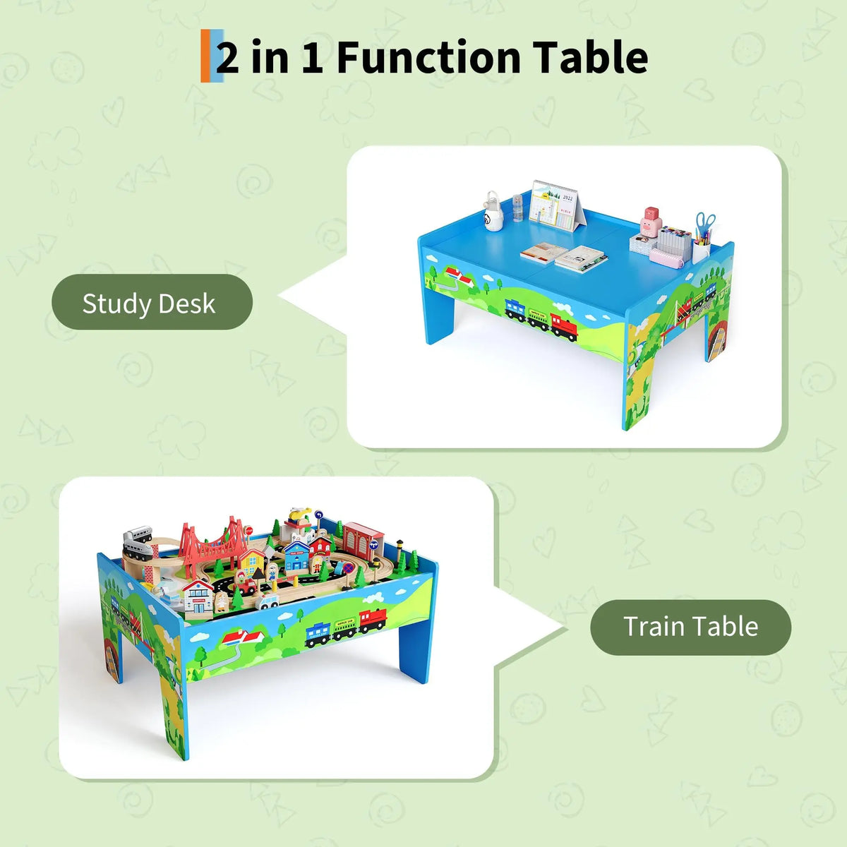 78PCS 4-in-1 Wooden Train Table Set For Kids, Reversible Activity Desk Art Easel Building Block Table With Tracks & Storage Bin