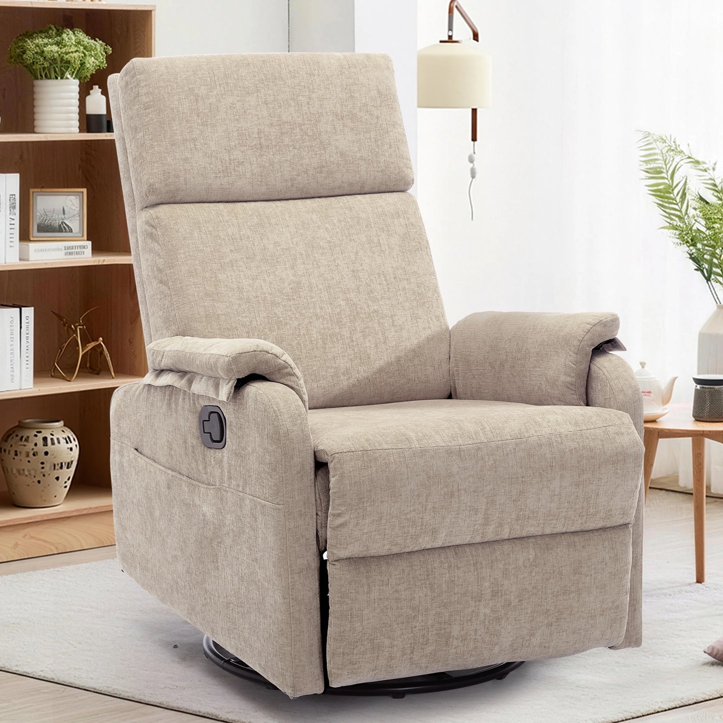 Korser Adult Ergonomic Manual Rocking Recliner Chair, Modern Minimal Fabric Adjustable Armchair with USB and Type-C Charging Ports