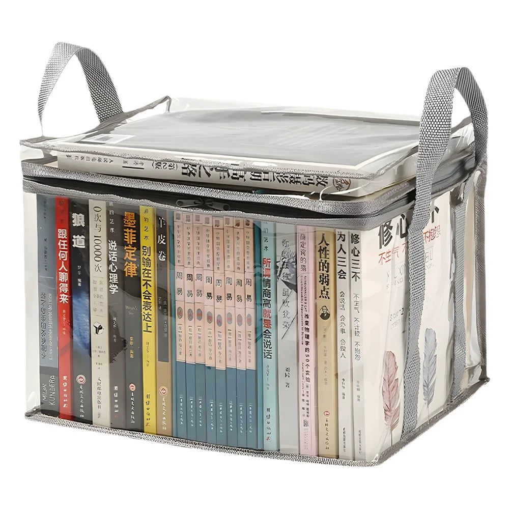 Foldable Transparent Storage Organizer Box With Handle For Books Toys