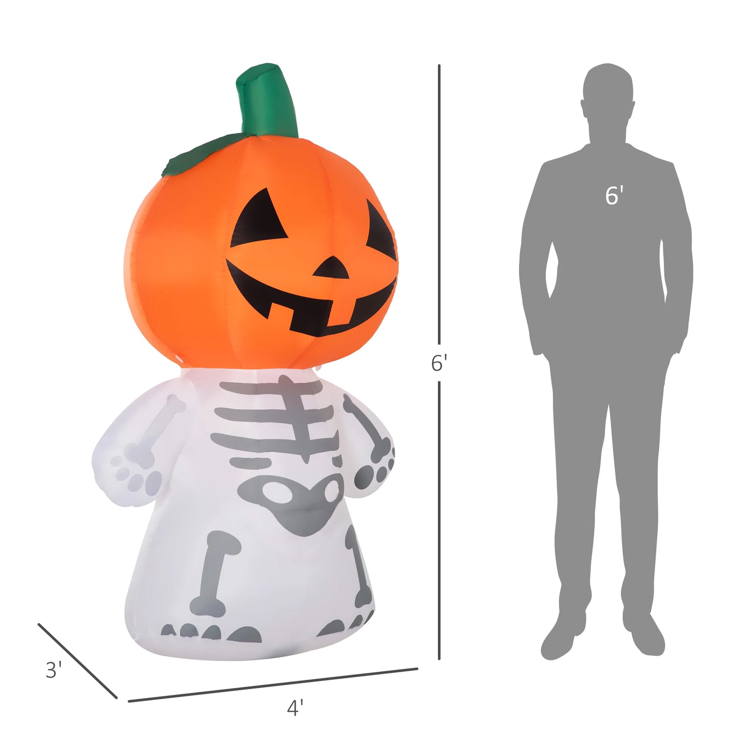 6ft Inflatable Halloween Pumpkin Man with Smile Blow-Up Outdoor Display W/ Leds