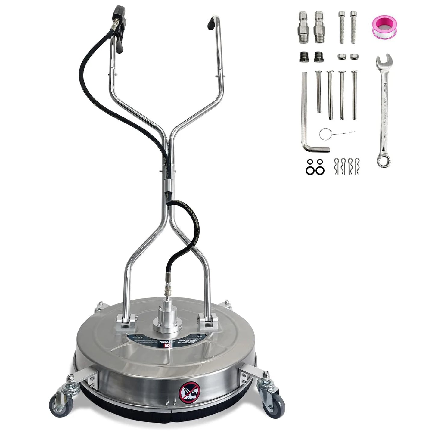 24" Pressure Washer Surface Cleaner with Dual Handles Stainless Steel 4-Wheel Design for Driveways Sidewalks Curbs Decks & Patio