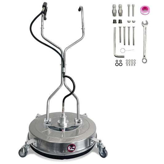 24" Pressure Washer Surface Cleaner with Dual Handles Stainless Steel 4-Wheel Design for Driveways Sidewalks Curbs Decks & Patio