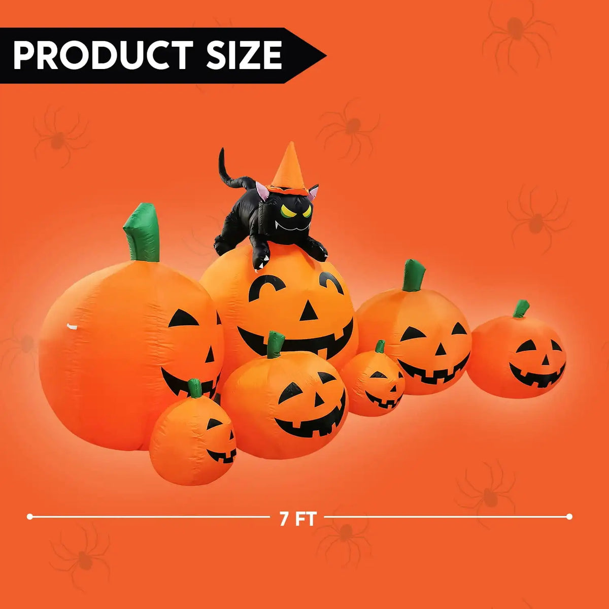 Joyfy Halloween Pumpkin Inflatable With Witch Cat And LED Lights