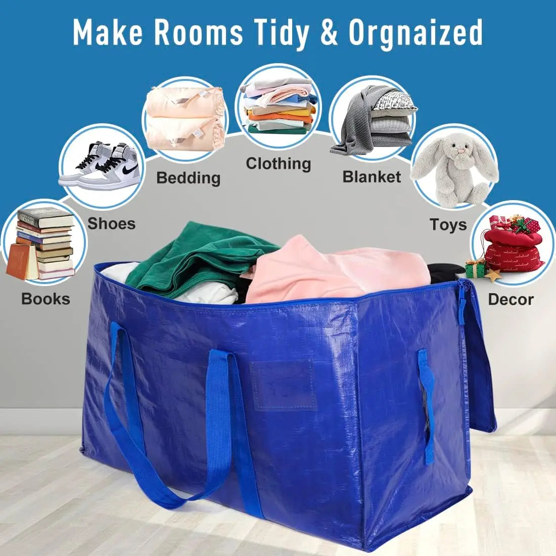 6 Pack Extra Large Moving Bags Heavy Duty with Zippers & Carrying Handles, Durable Storage Bags Moving Boxes for Closet Organize