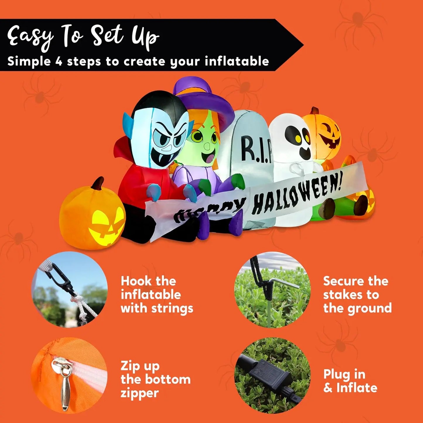 Joyfy Halloween Inflatable Pumpkin Ghost Vampire Witch Tombstone Decor LED