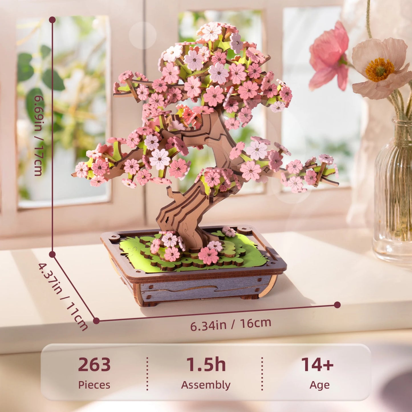 Rolife Sakura Bonsai 3D Puzzle Wood Kit For Home Decor