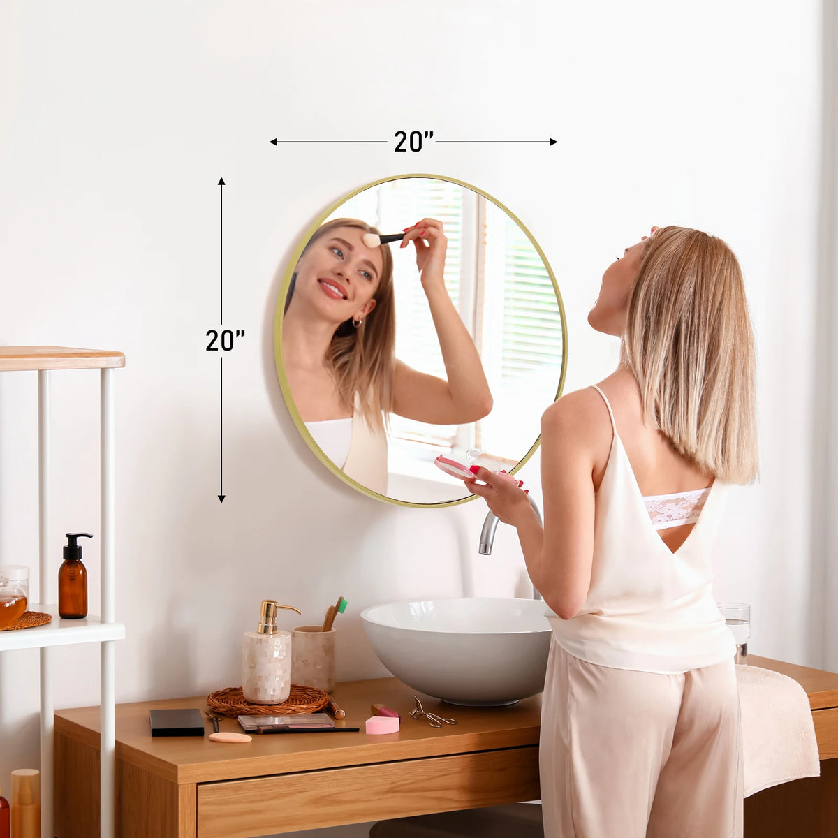JHK Modern Round Framed Wall Mirror for Bedroom Decor