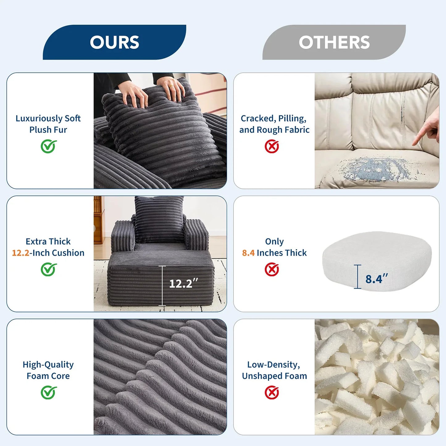 HobbyLane Cloud Chaise Lounge Sofa With Wide Armrests And Pillow