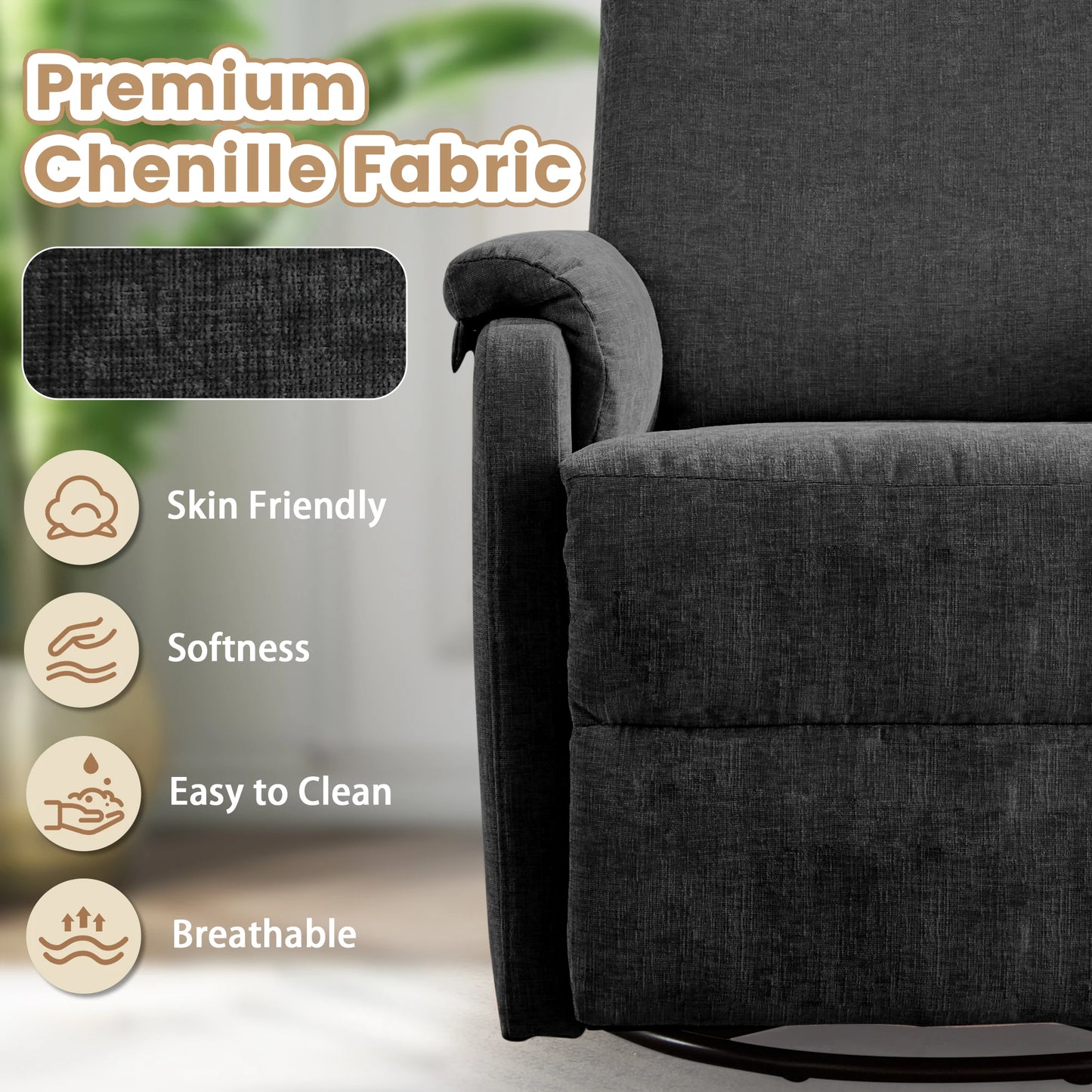Korser Adult Ergonomic Manual Rocking Recliner Chair, Modern Minimal Fabric Adjustable Armchair with USB and Type-C Charging Ports
