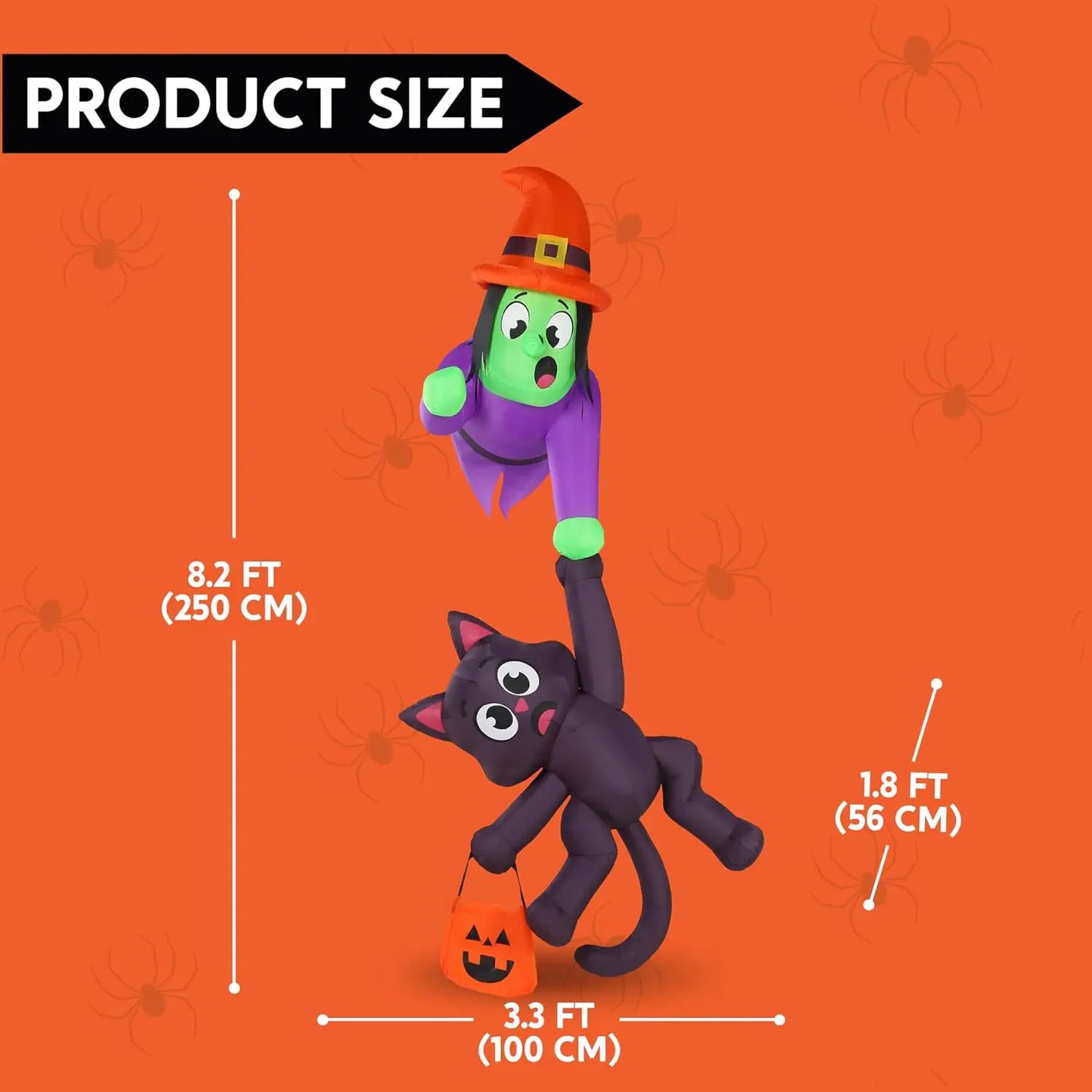 Joyfy Halloween Witch And Black Cat Inflatable Roof Decoration