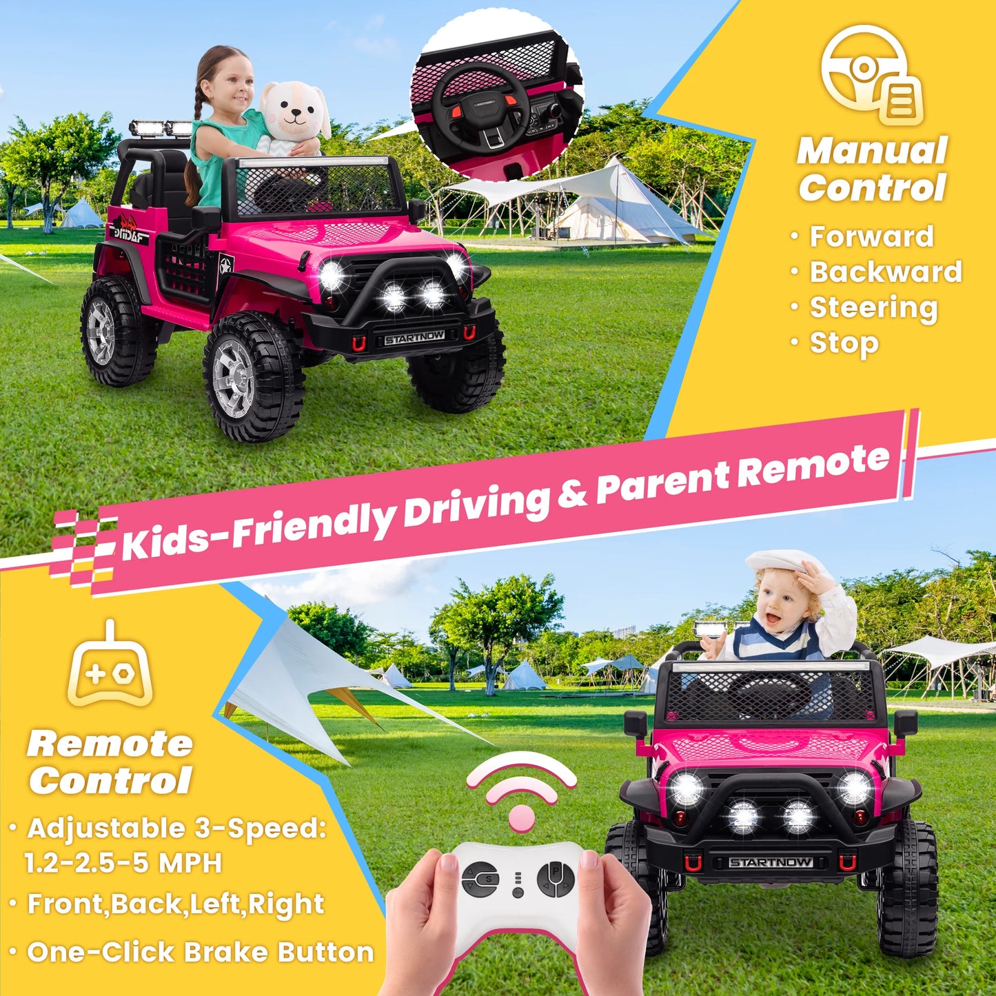 24V Ride On Toys Truck with Remote Control, 2 Seater 800W 7AH Powered Ride on Electric Car, Bluetooth MP3 Music, 4 Whee