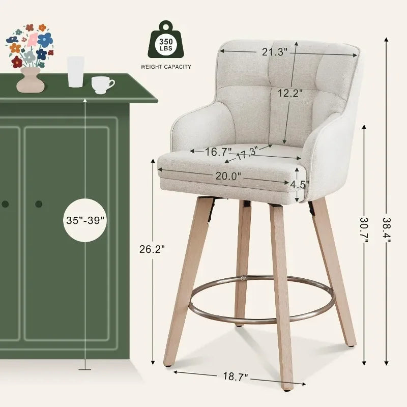 SAECKBERG 360 Degree Fabric Counter Height Swivel Bar Stools