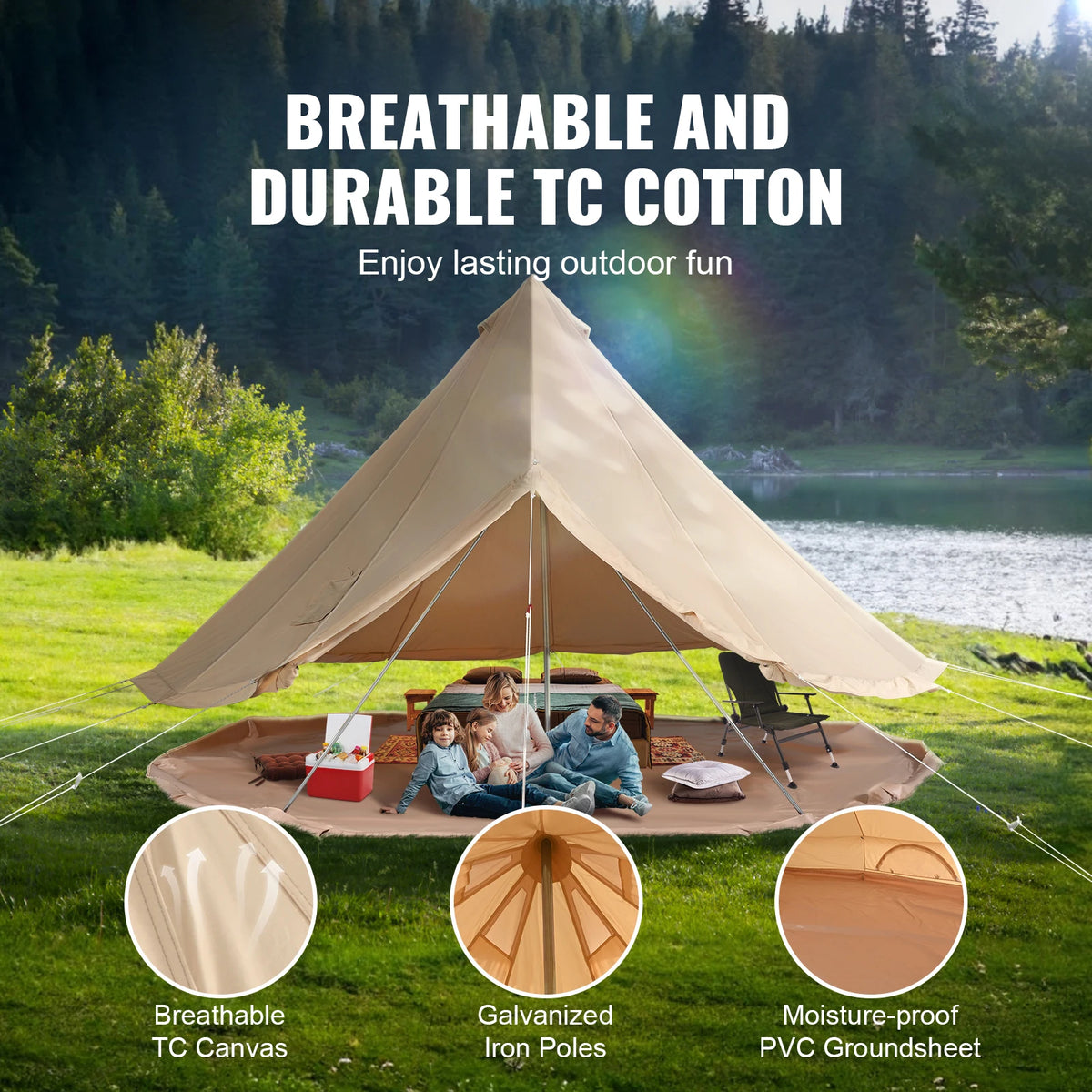 SucceBuy Canvas Bell Tent for Four Season Camping With Stove Jack