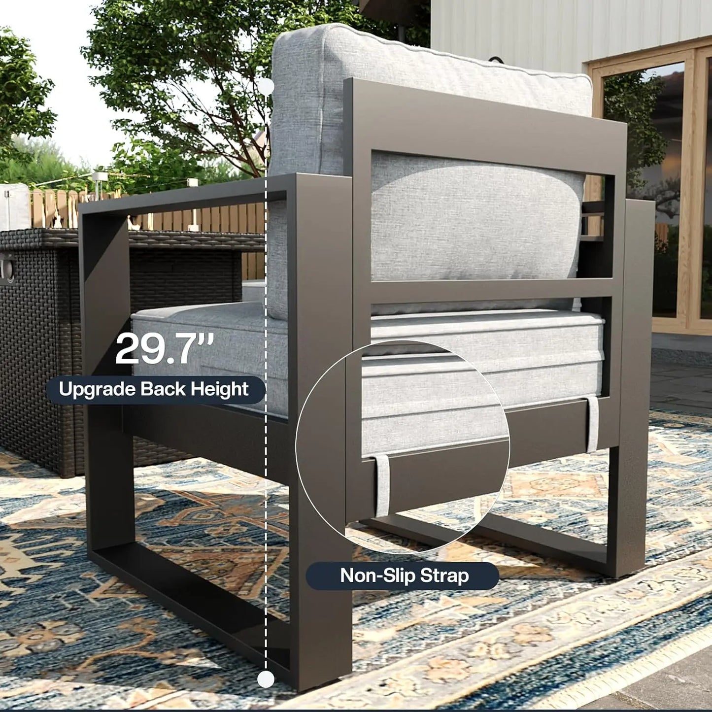 5 Piece Modern Aluminum Patio Furniture Set, Outdoor Patio Sectional Conversation Metal Seating Sets with Olefin, Custom