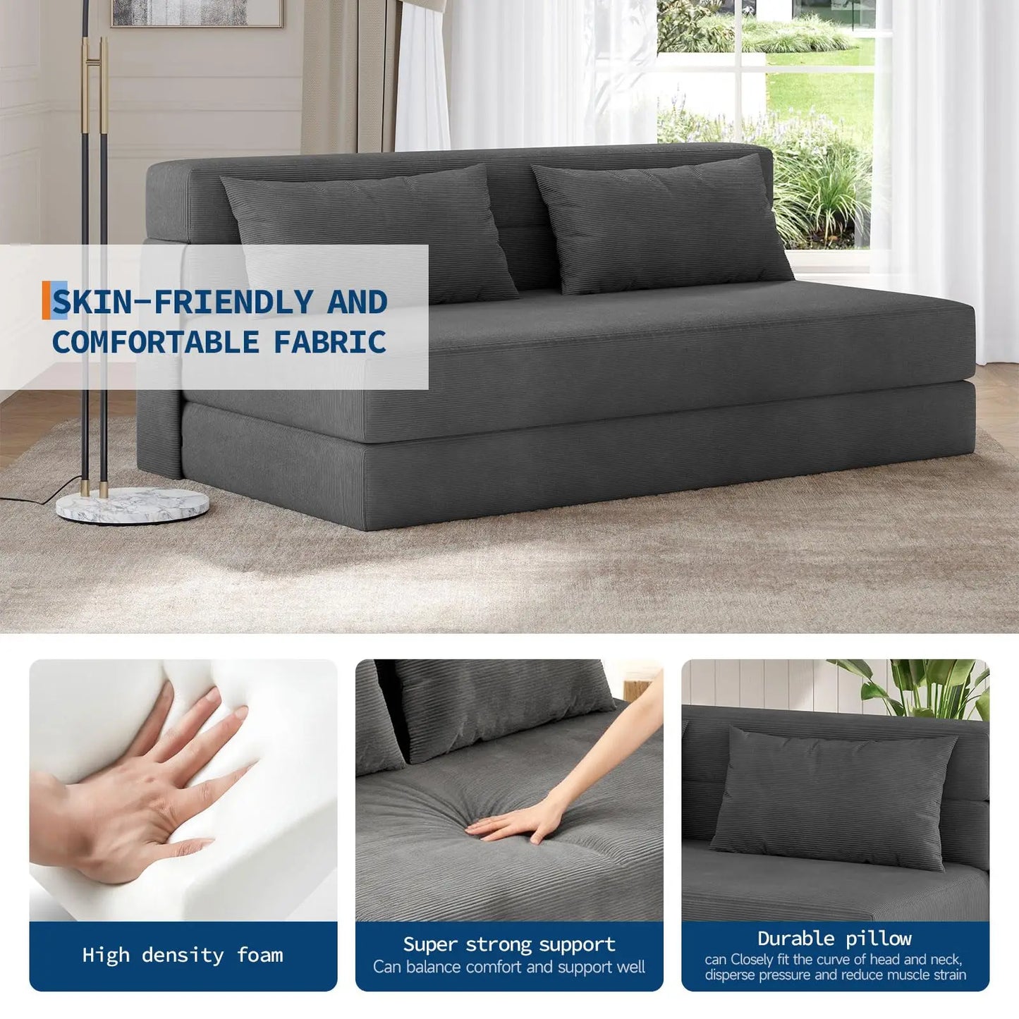 HobbyLane 4-In-1 Folding Sofa Bed With Pillow Space-Saving