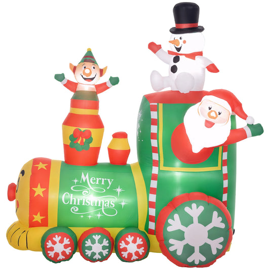 6FT Christmas Inflatables Train, Santa Claus and Snowman Drive Train Blow-Up Outdoor Christmas Decorations with White LED Lights, for Lawn Garden Party