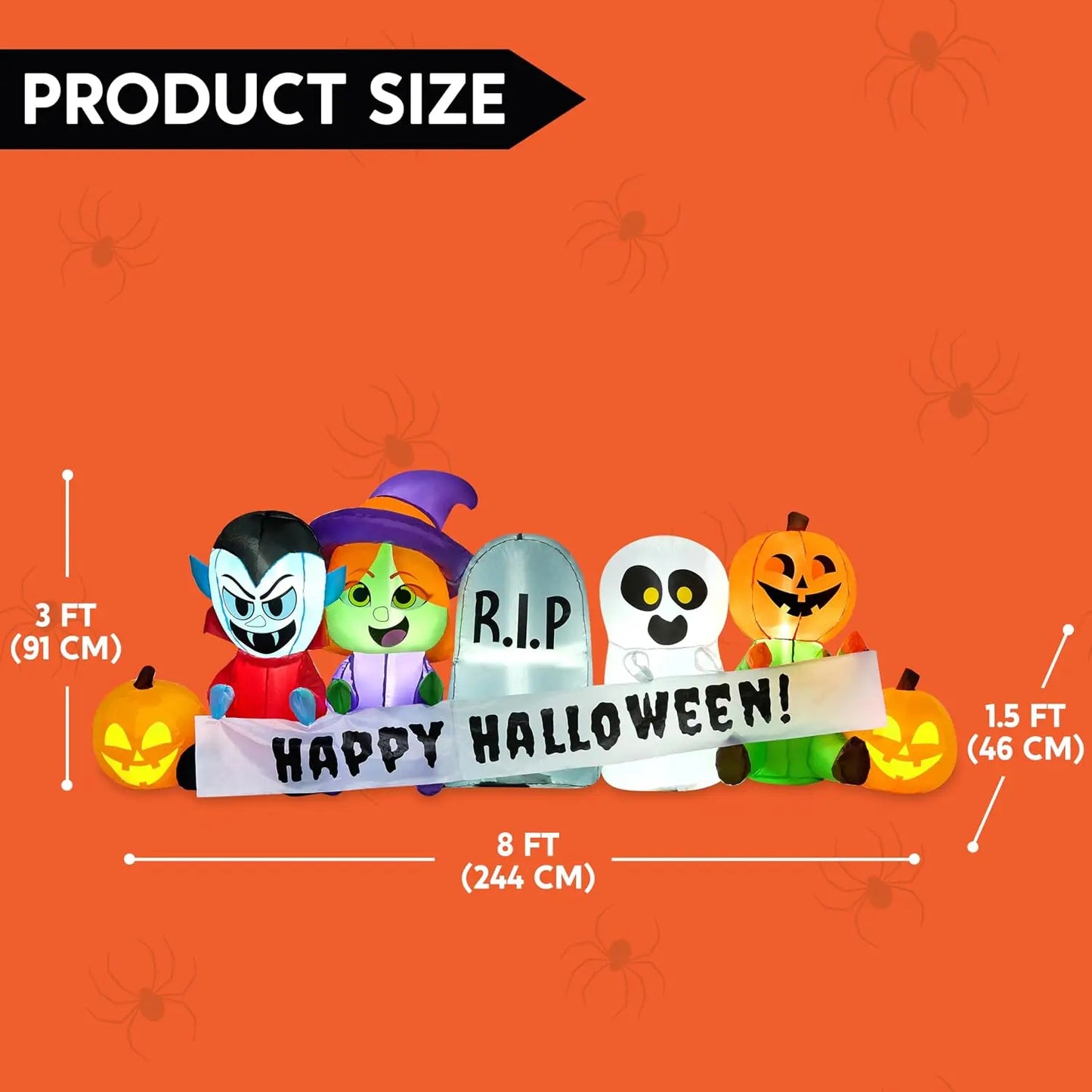 Joyfy Halloween Inflatable Pumpkin Ghost Vampire Witch Tombstone Decor LED