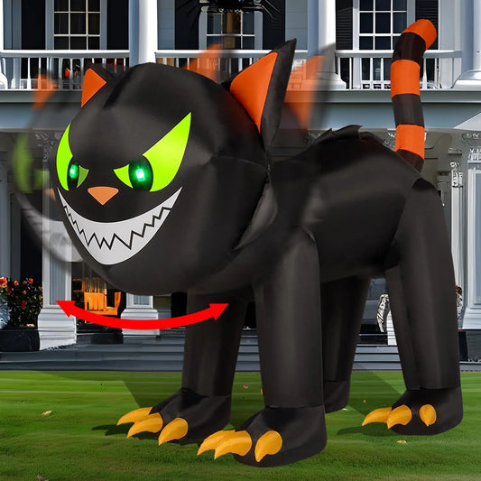 Joyfy Halloween Inflatable Cat With Moving Head And Led Lights