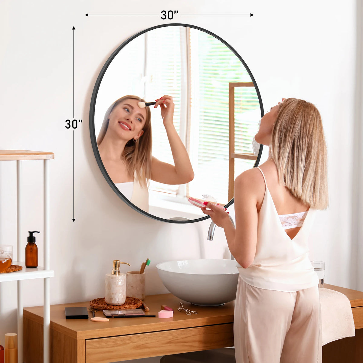 JHK Modern Round Framed Wall Mirror for Bedroom Decor
