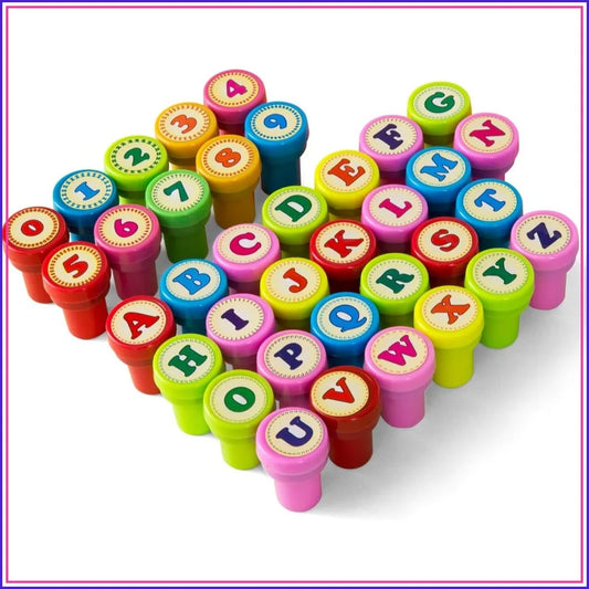 Self Ink Stamp Set for Kids, Number & Alphabet Stamps, Birthday Party Favors