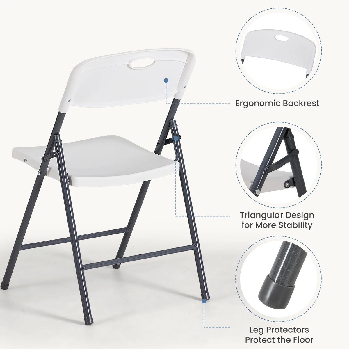 JHK Stackable Folding Chairs With Ergonomic Back for Home Dining Sets