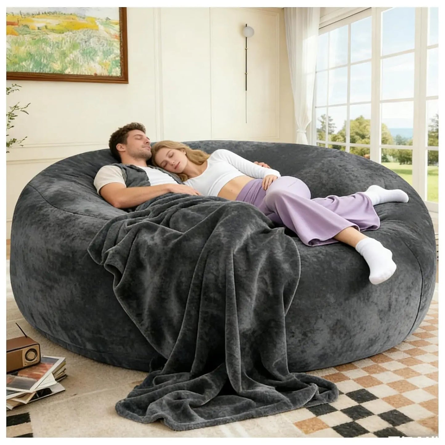 Memory Foam Bean Bag Chair Synthetic Leather Lounge Seating