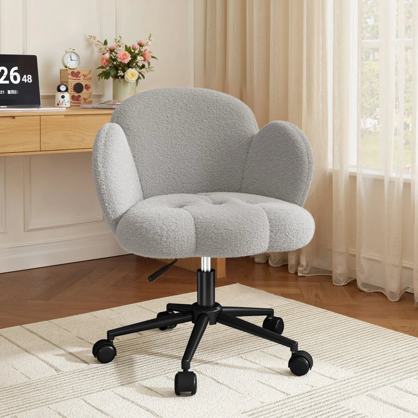 EnHomee Petal Vanity Chair With Wheels 360 Degree Swivel Desk Chair
