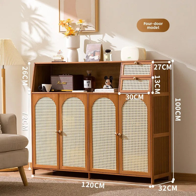 Bamboo Floor To Ceiling Bookshelf Storage Cabinet With Door