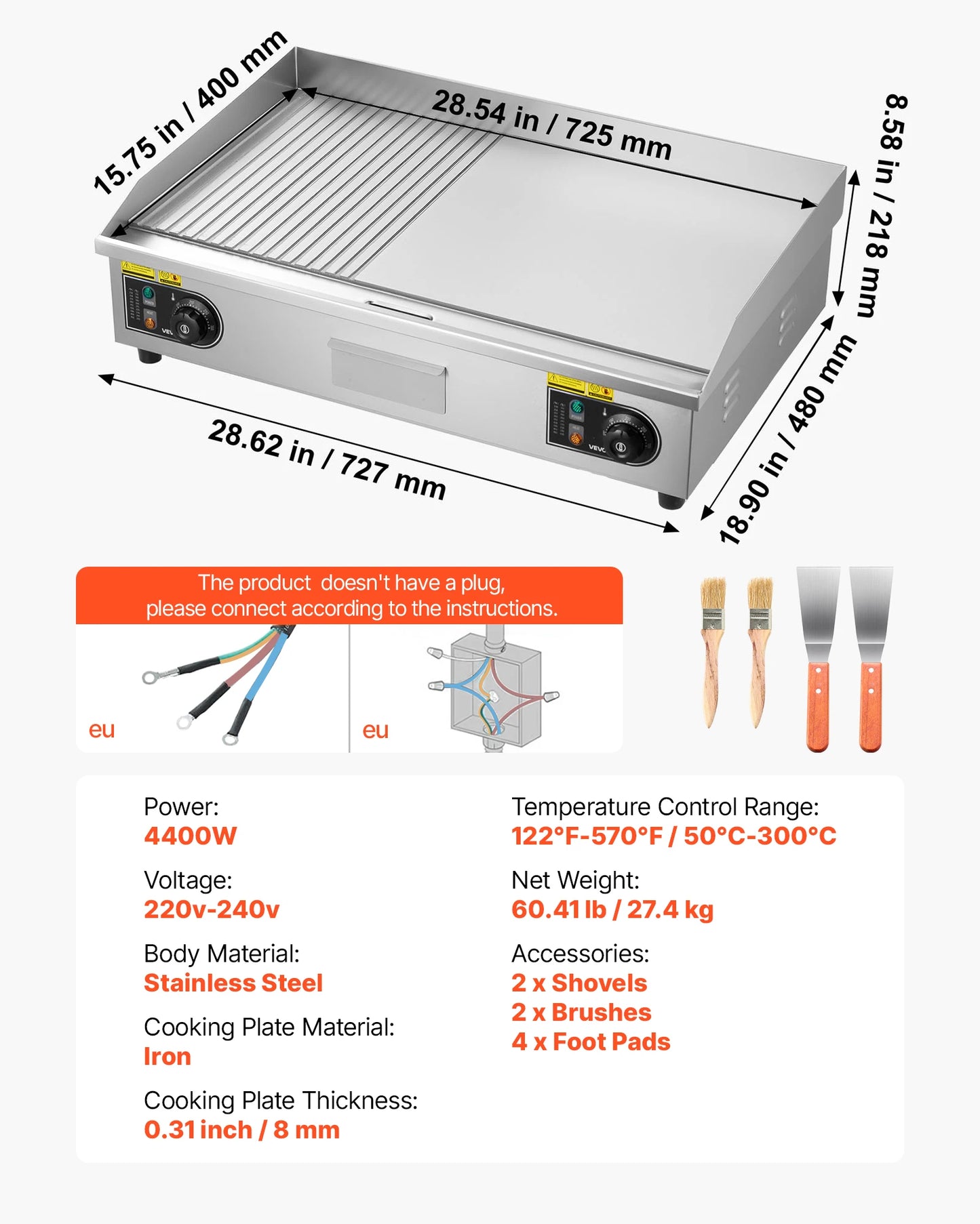 SucceBuy Commercial Electric Griddle With Adjustable Temperature Control