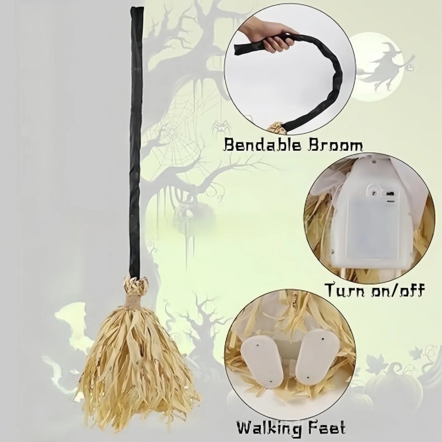Halloween Magic Witch Broomstick,Animated Dancing Glowing Witch Broomstick With Weird Sounds Fun Halloween Party Prop