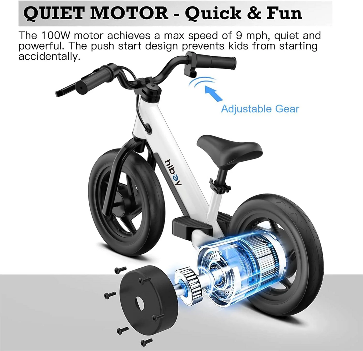 Hiboy 12 Inch Tires, 150W Peak Motor, 21.6V/2.6Ah Battery,  Electric Balance Bike for Kids Ages 3-5